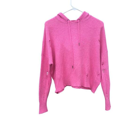 American Eagle Womens Thrashed Hoodie Sweater Size S Bright Pink Knit Leisure - Picture 11 of 11